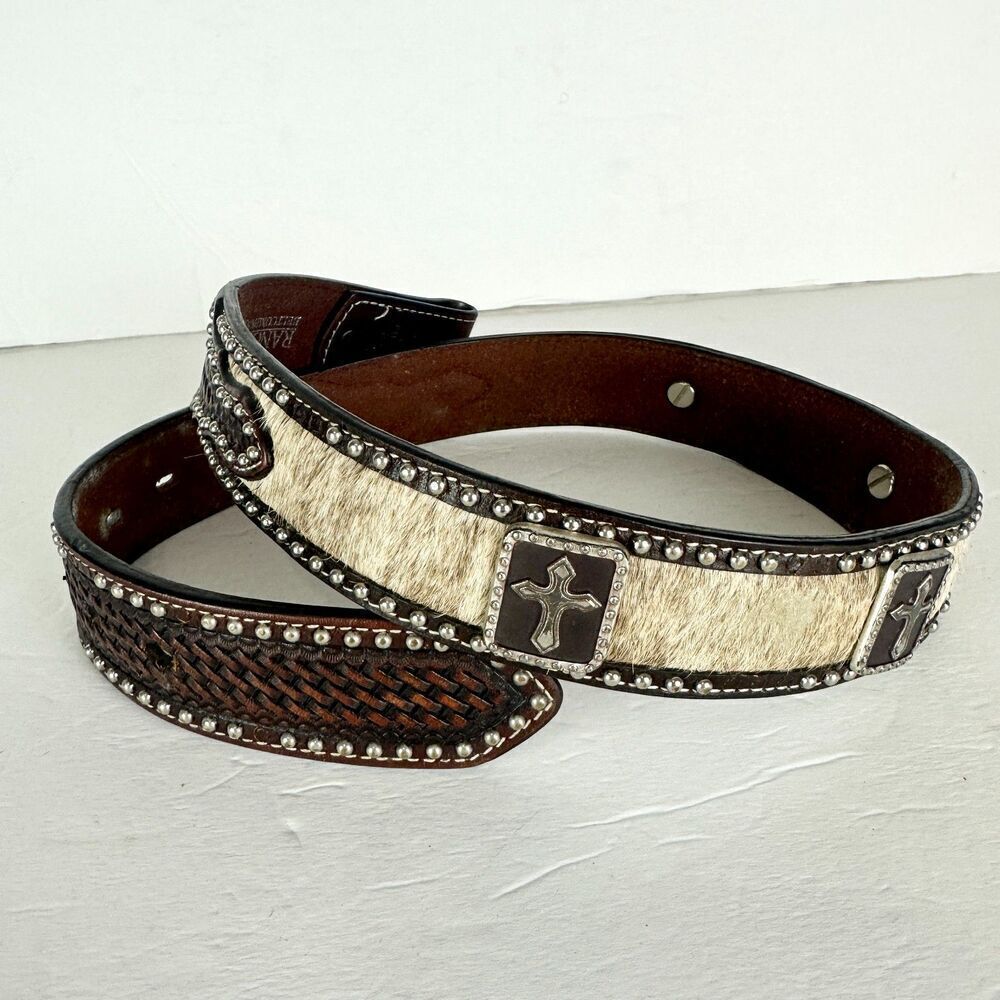 Ranger Belt Company Genuine Handtooled Leather Belt Size 30 Cross Calf Hair